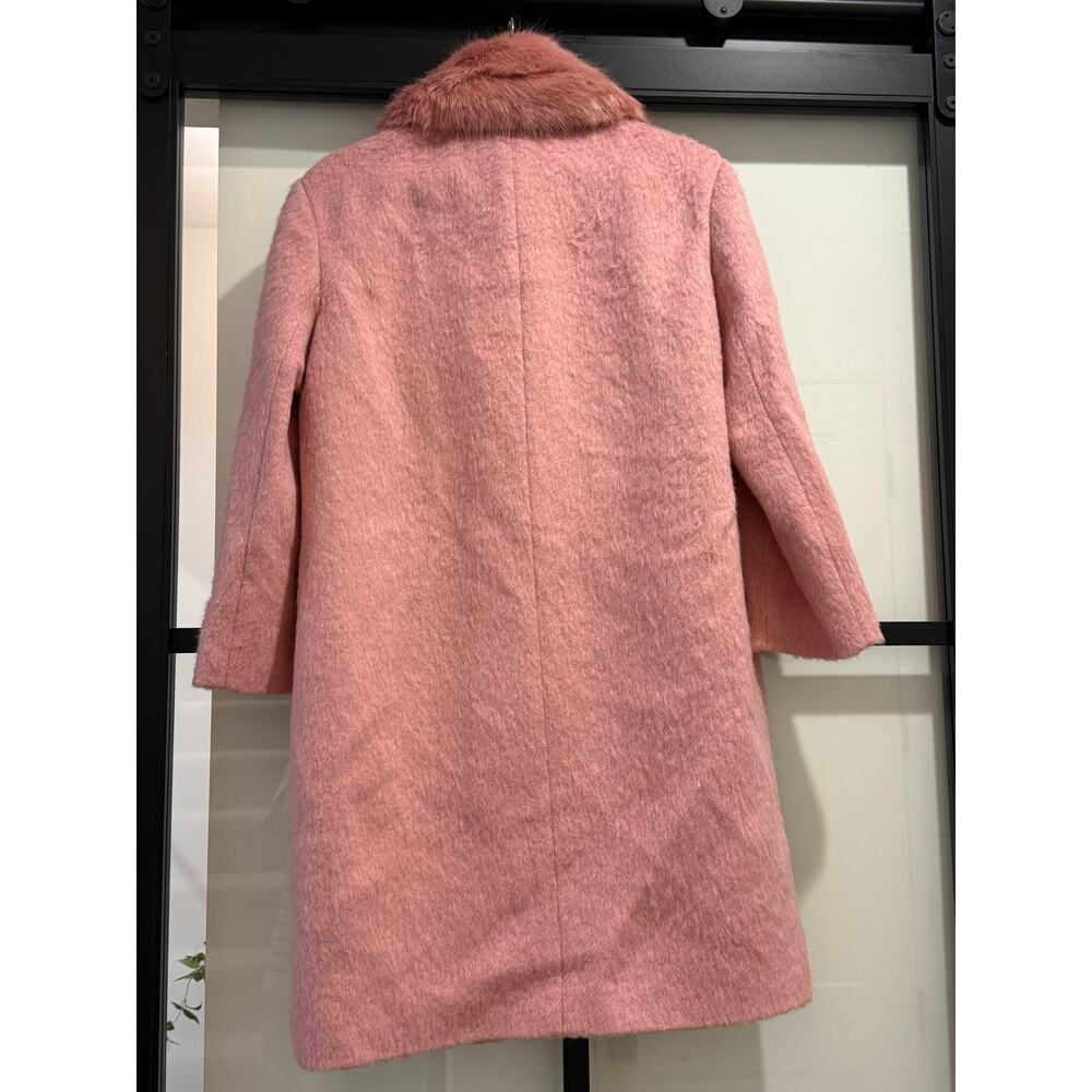 Kate Spade Faux Fur Tulip Pink Jewel Button Wool Coat Size 0 - Picture 6 of 8